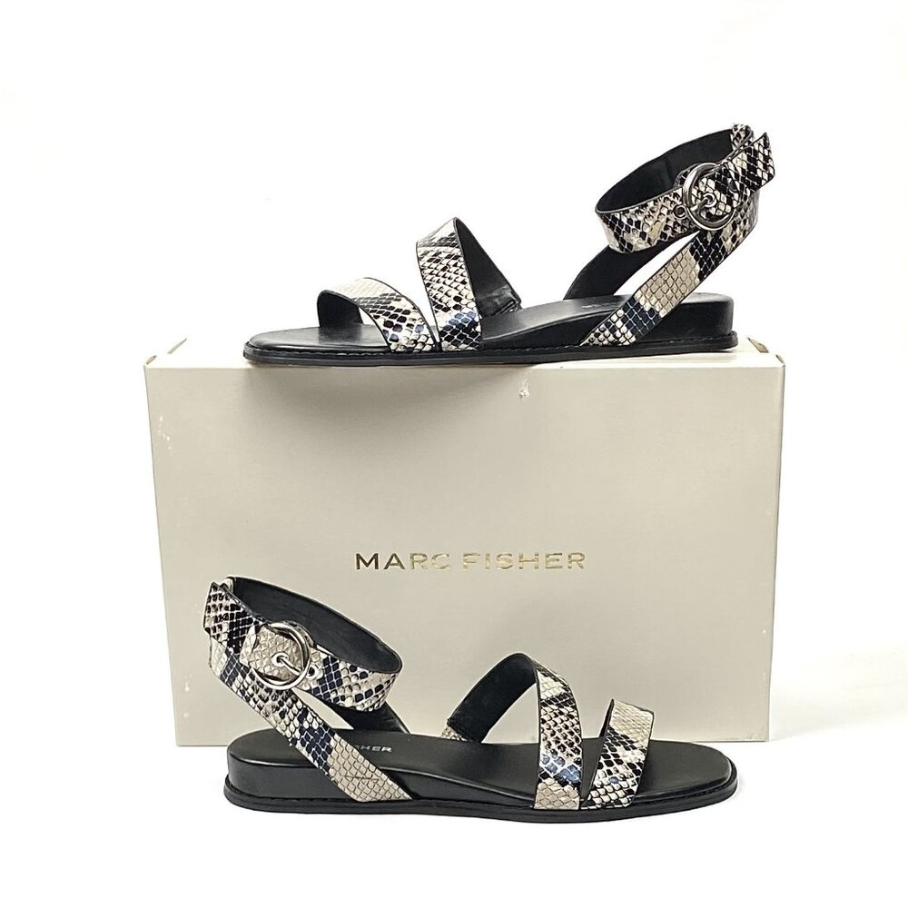 New Marc Fisher Tavie2 Double Strap Python Embossed Ankle Strap Sandal 8